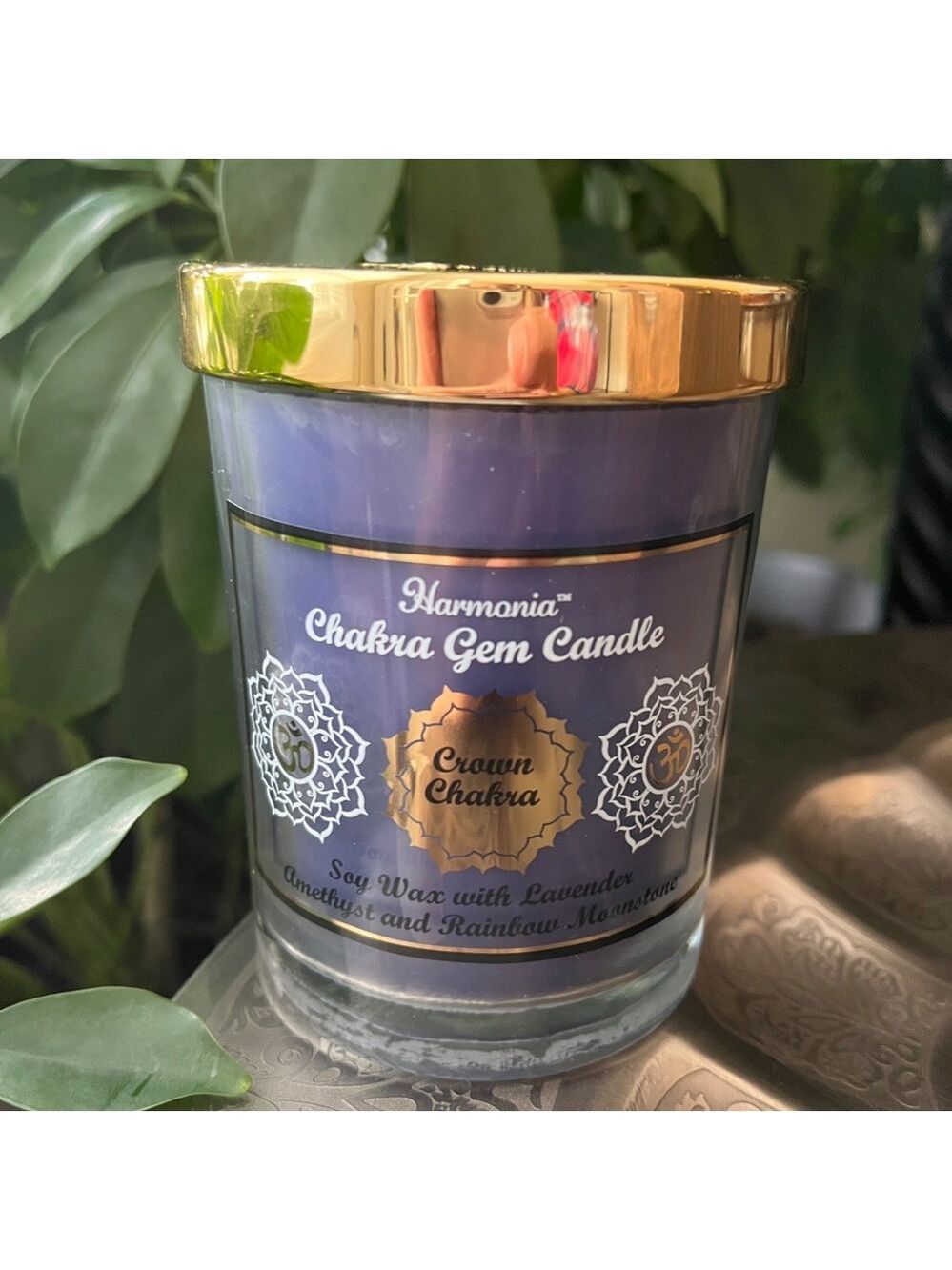 SOY WAX Lavender Amethyst and Rainbow Moonstone Chakra Gem Candle - Picture 3 of 5